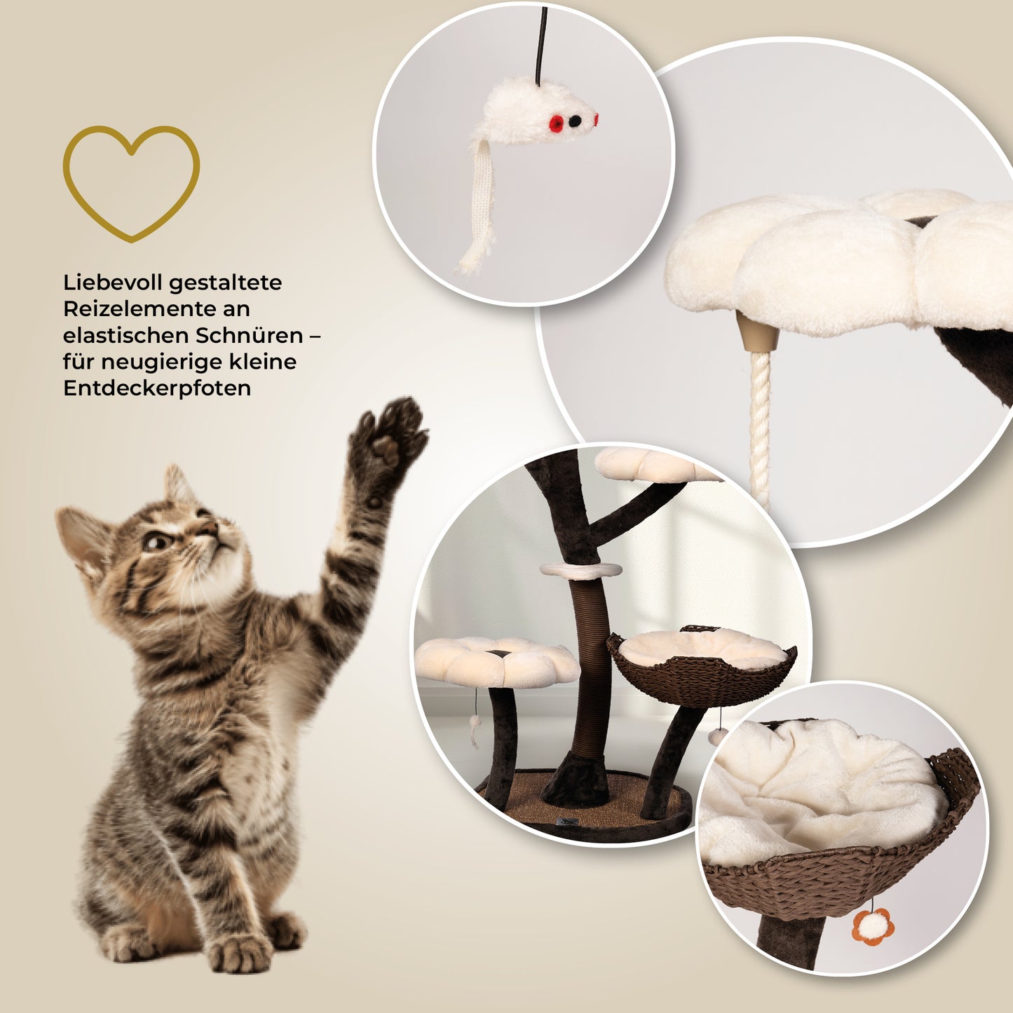 Nahaufnahme Sisal-Material und Spielzeug am Kratzbaum