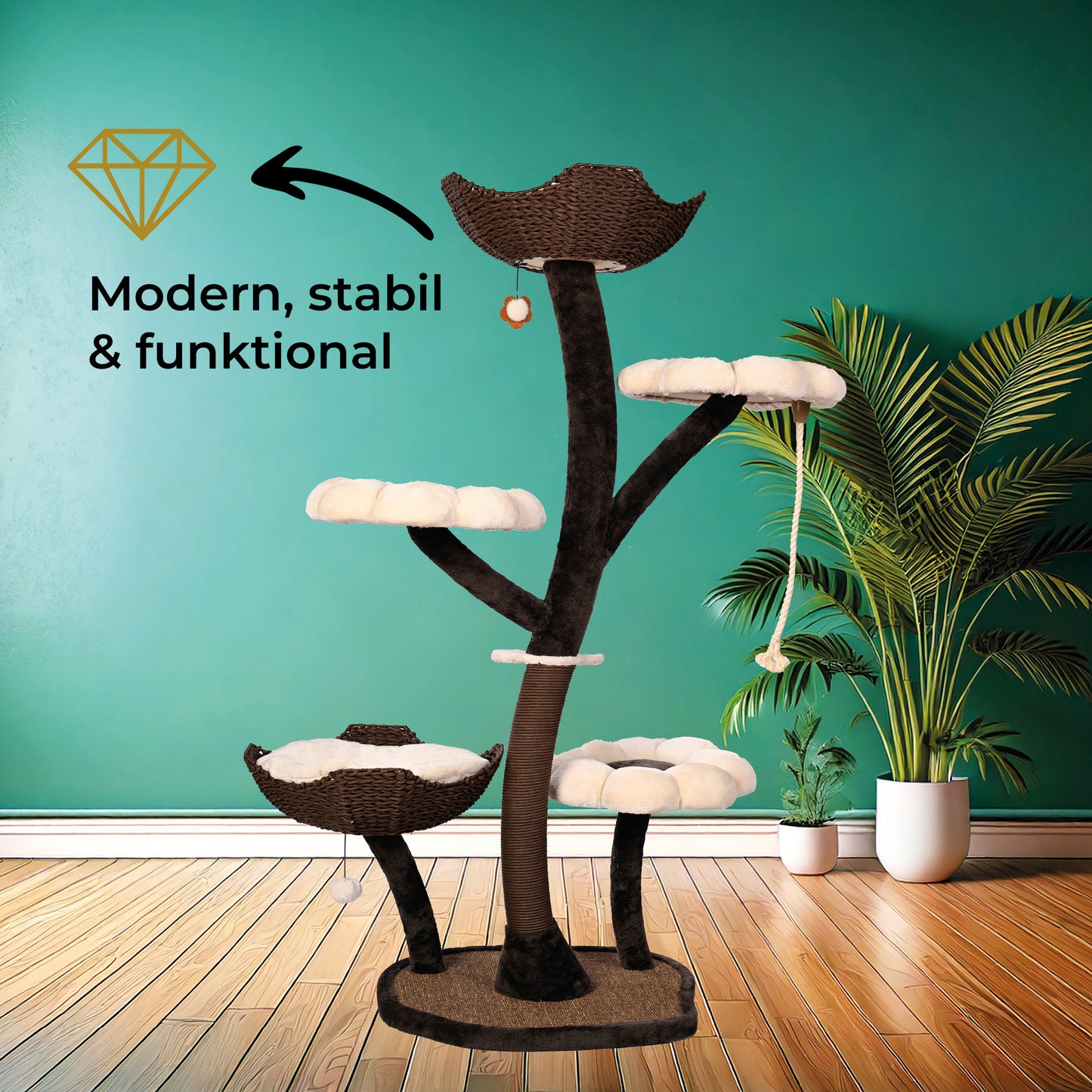 Cat Tree modern & stabiler Standfuß, Ansicht von hinten