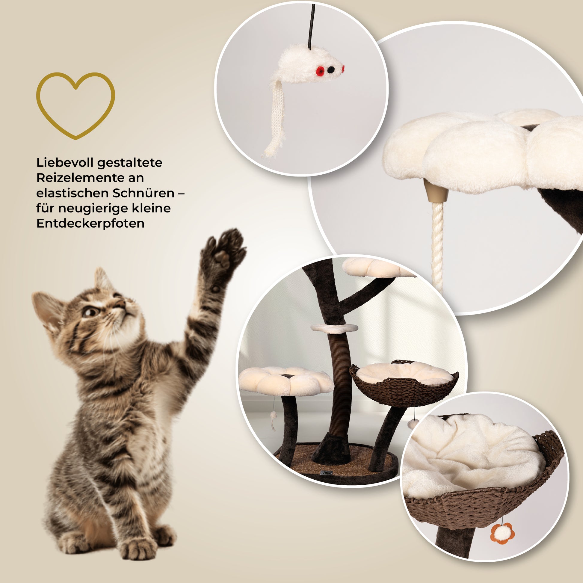 Nahaufnahme Sisal-Material und Spielzeug am Kratzbaum