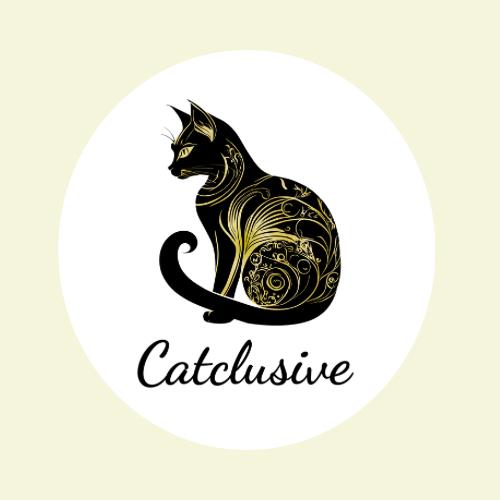 Markenlogo Catclusive in heller Farbe mit Katze